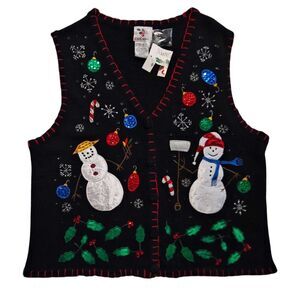 NEW Vintage Christmas Sweater Vest XL X-Large Snowman Sequin Sparkle Winter NWT